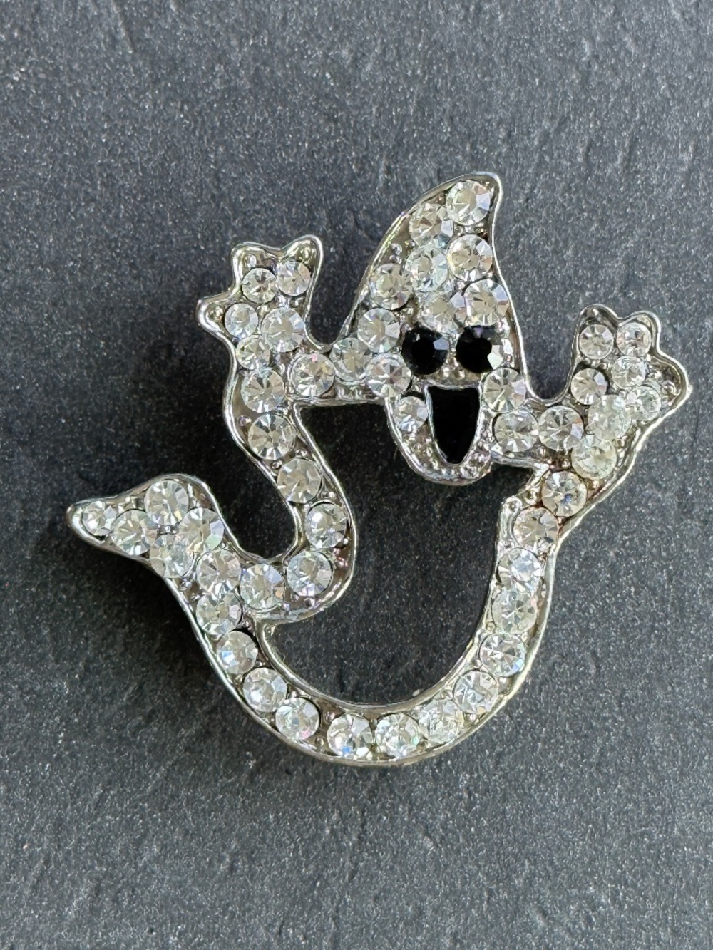 VINTAGE Clear Rhinestone Halloween Ghost Brooch